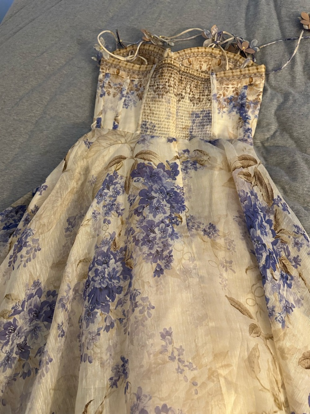 Zimmermann Dawning Picnic Cream Midi Dress with Lavender Floral Print - Picture 6 of 7